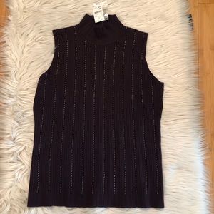 Petite Sophisticate Beaded Eyelet Turtleneck Sleeveless Purple Knit Sweater M